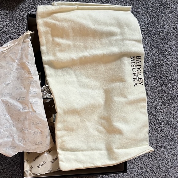 Badgley Mischka Black Satin Rhinestone Flat Sandals - Picture 5 of 7